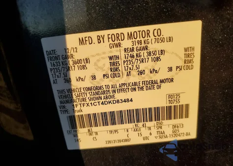 2013 Ford F150 Super Cab z USA, uszkodzony, nr VIN 1FTFX1CT4DKD83484